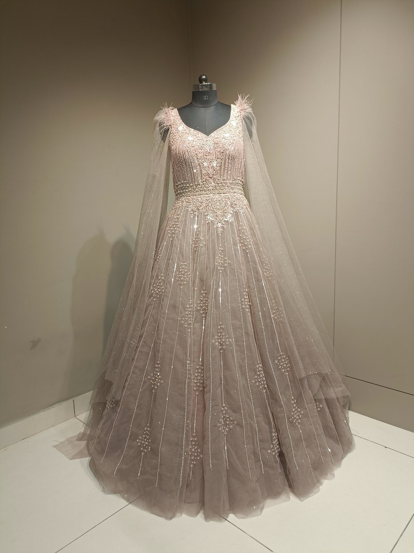Ethereal Net Gown with Shimmering Sequin Embellishments
