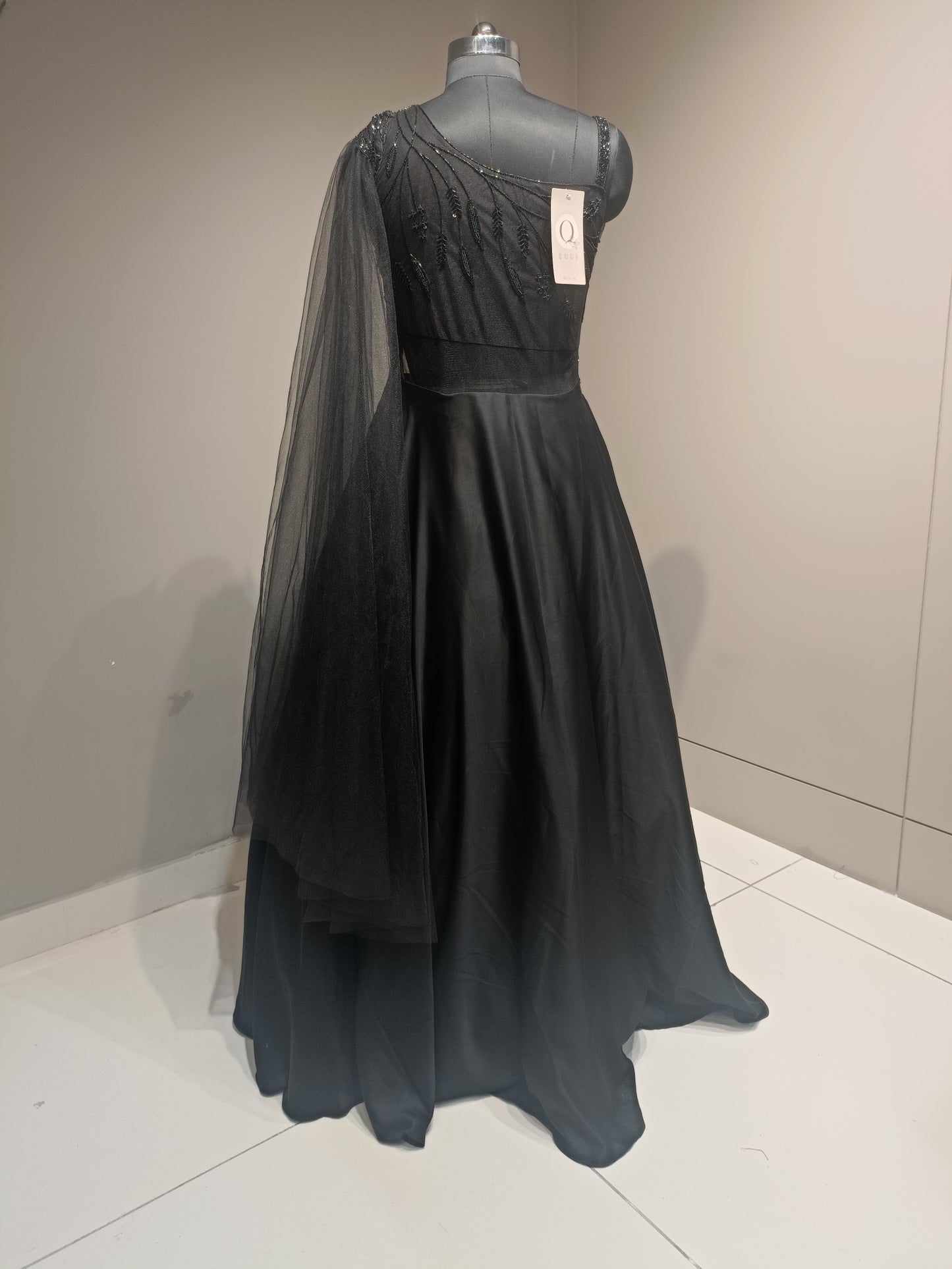 Chic Black Gown with Cutdana Embellishments for Ceremonial Wear