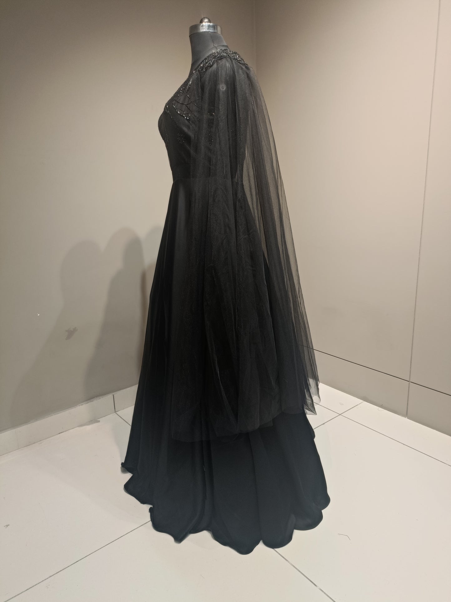 Chic Black Gown with Cutdana Embellishments for Ceremonial Wear