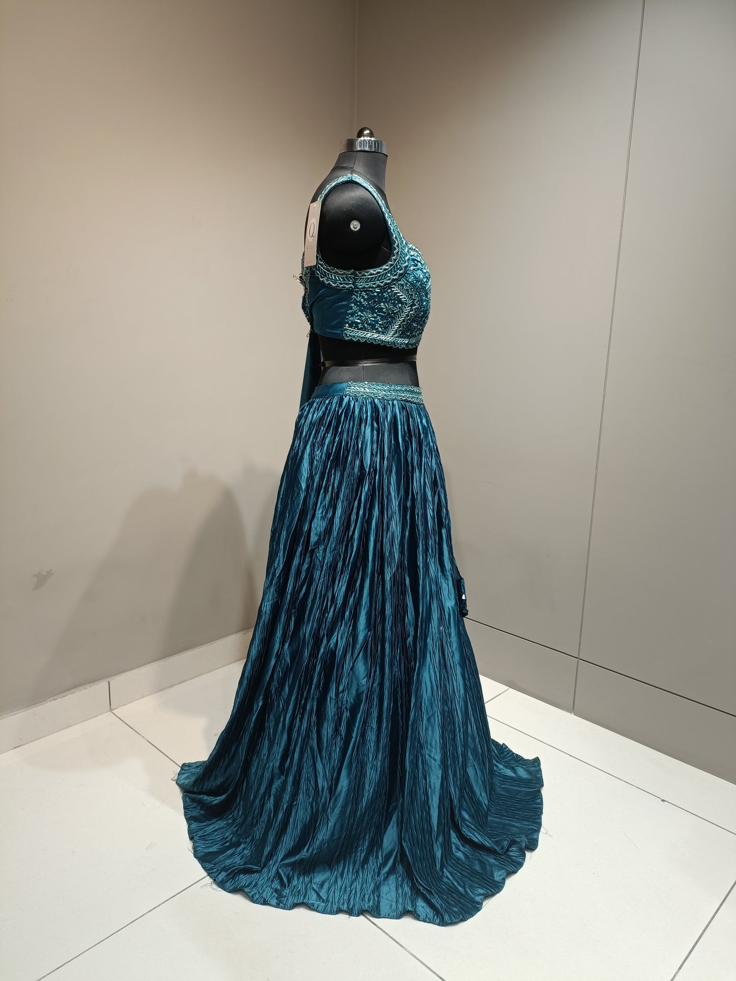 Glass Tissue Crop Top with Cutdana Embellishments & Organza Accents