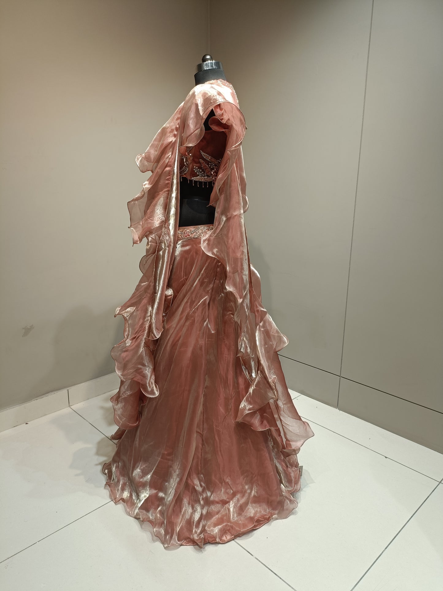 Elegant Crop Top with Cutdana and Ruffals Detailing