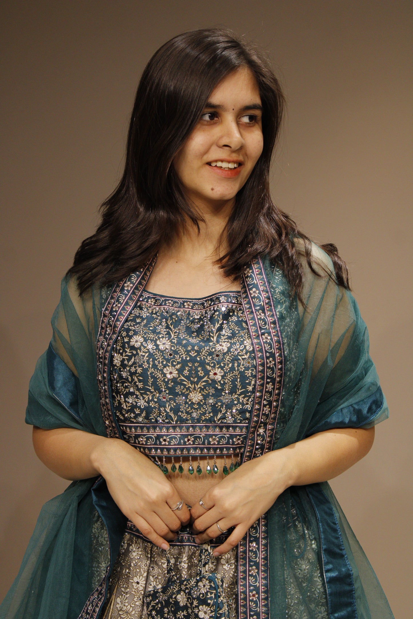 Graceful Silk Crop Top with Radiant Crystal Embellishments