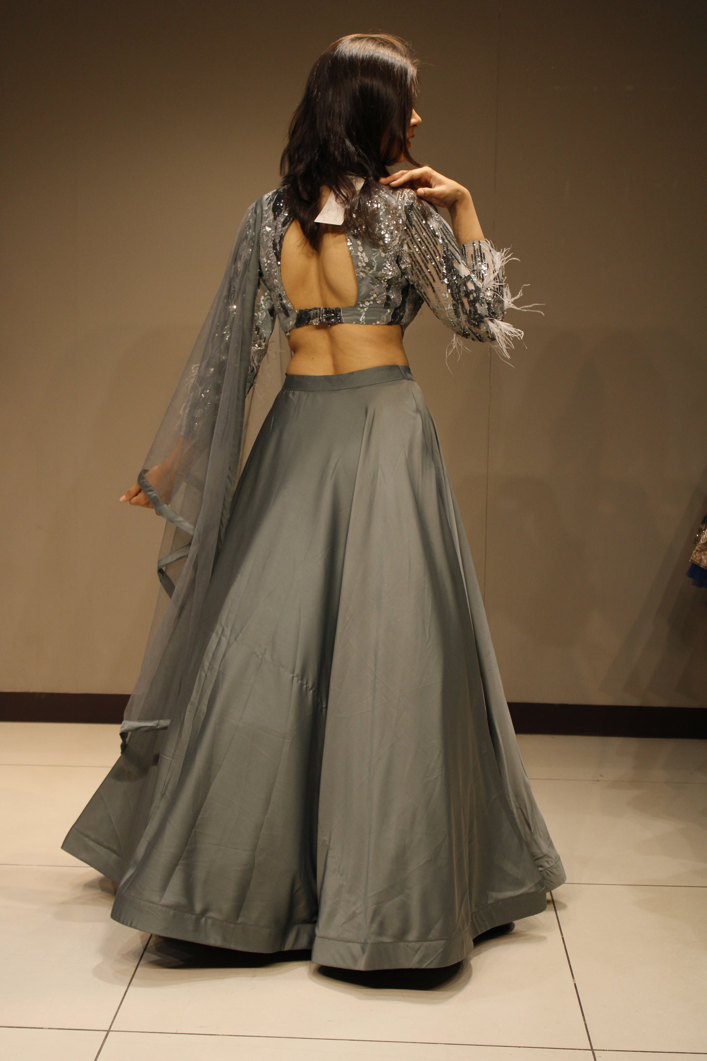 Chic Crepe Crop Top with Glamorous Sequin Embellishments