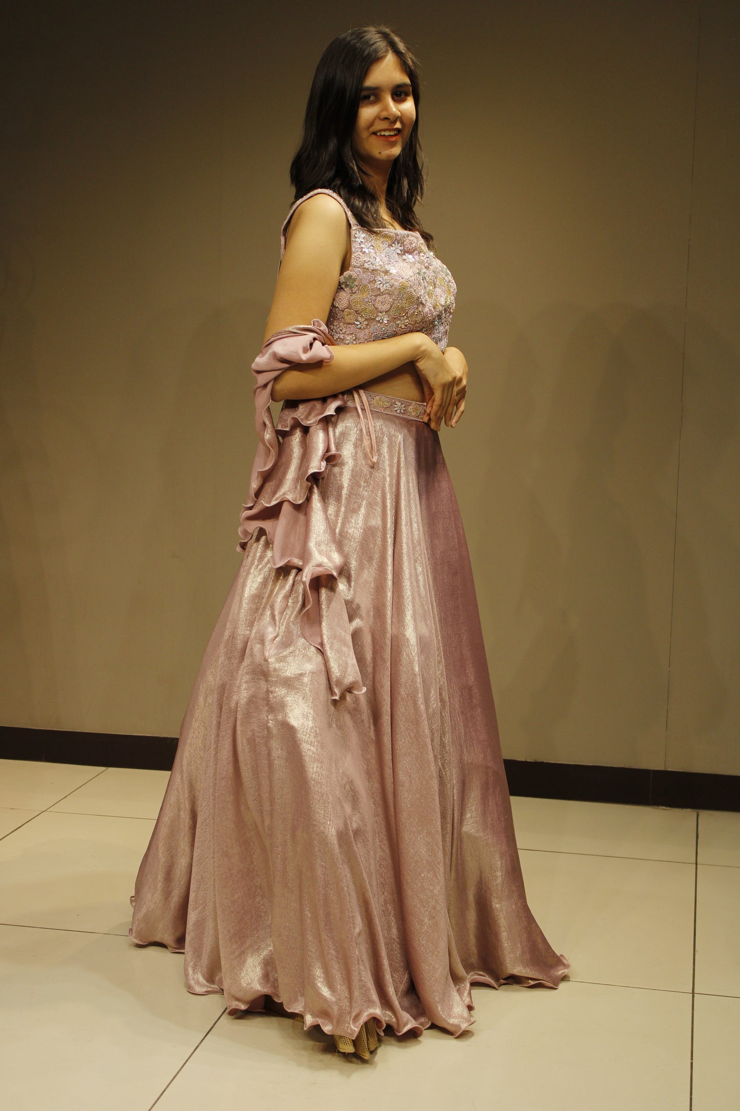 Graceful Tissue Crop Top with Delicate Pearl Embellishments