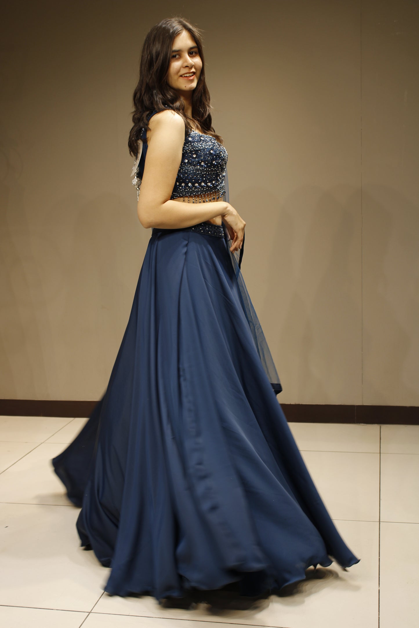 Satin Crop Top with Intricate Cutdana Embellishments