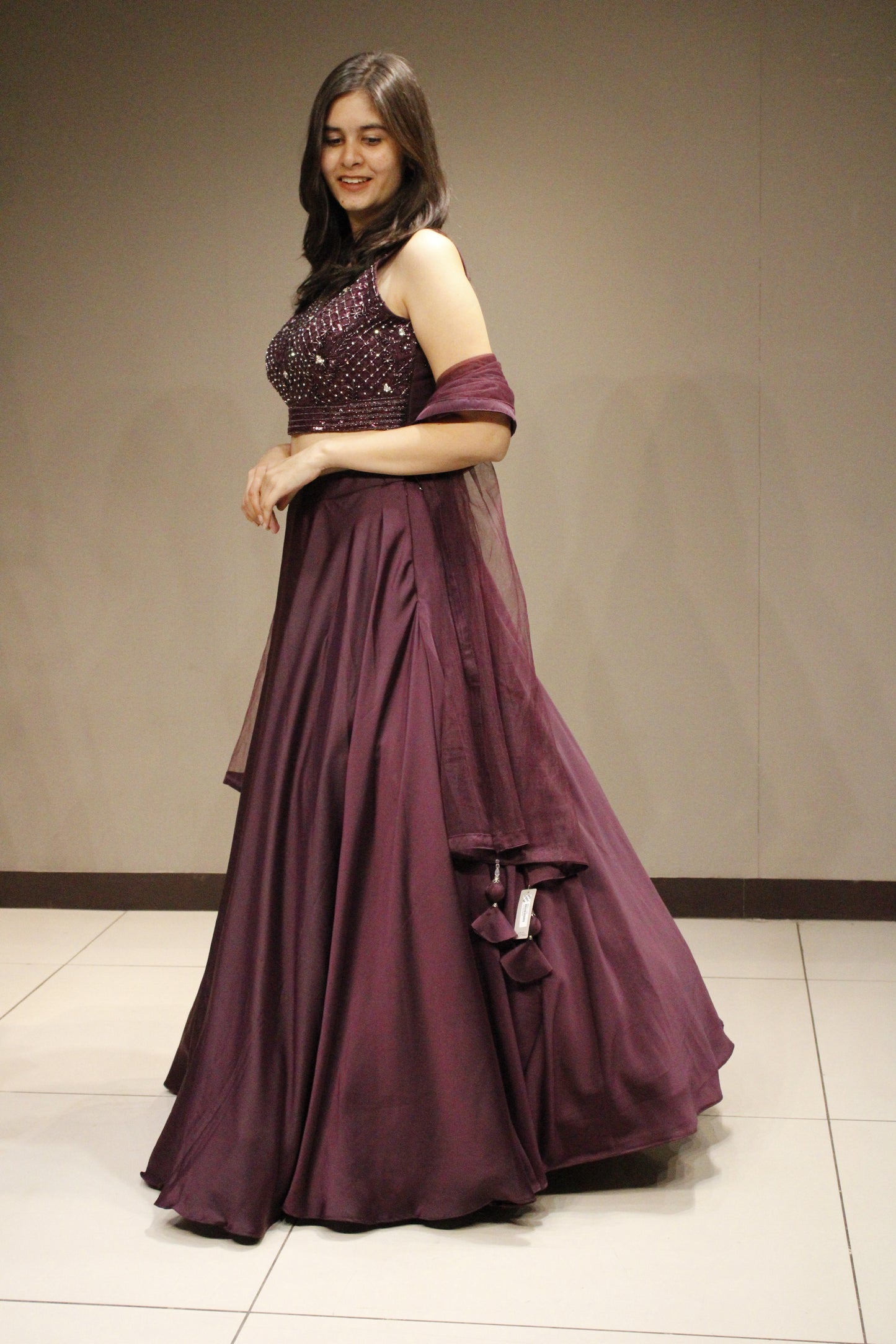 Stylish Crepe Crop Top with Intricate Cutdana Embellishments