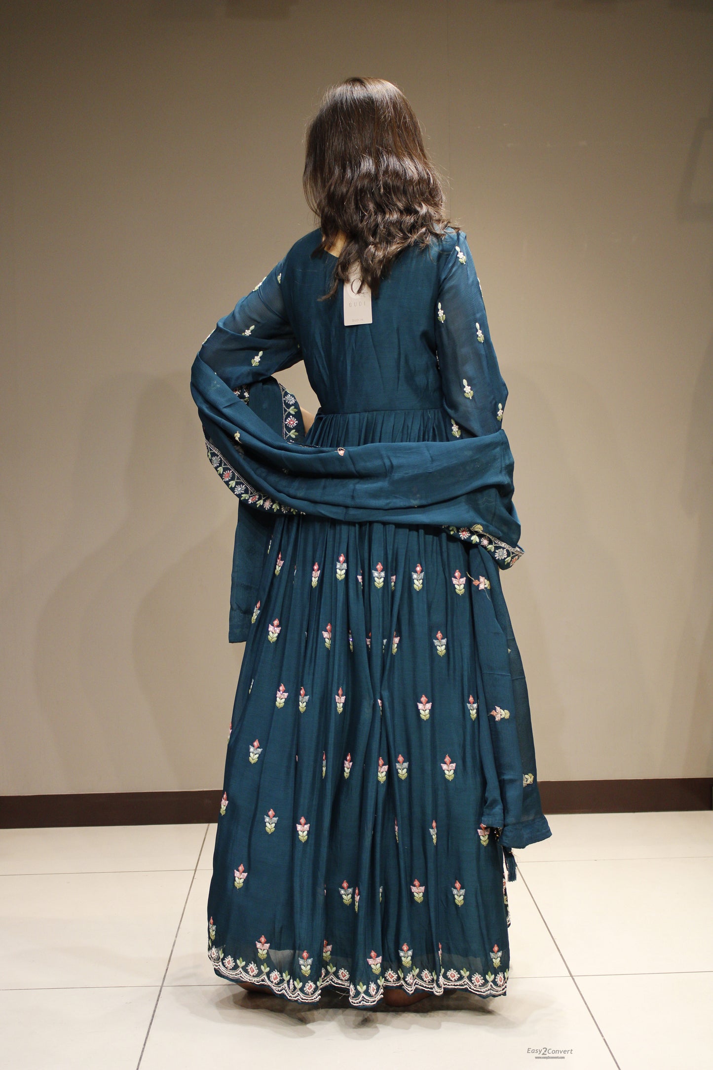 Chinon Floor-Length Dress with Intricate Resham Embroidery