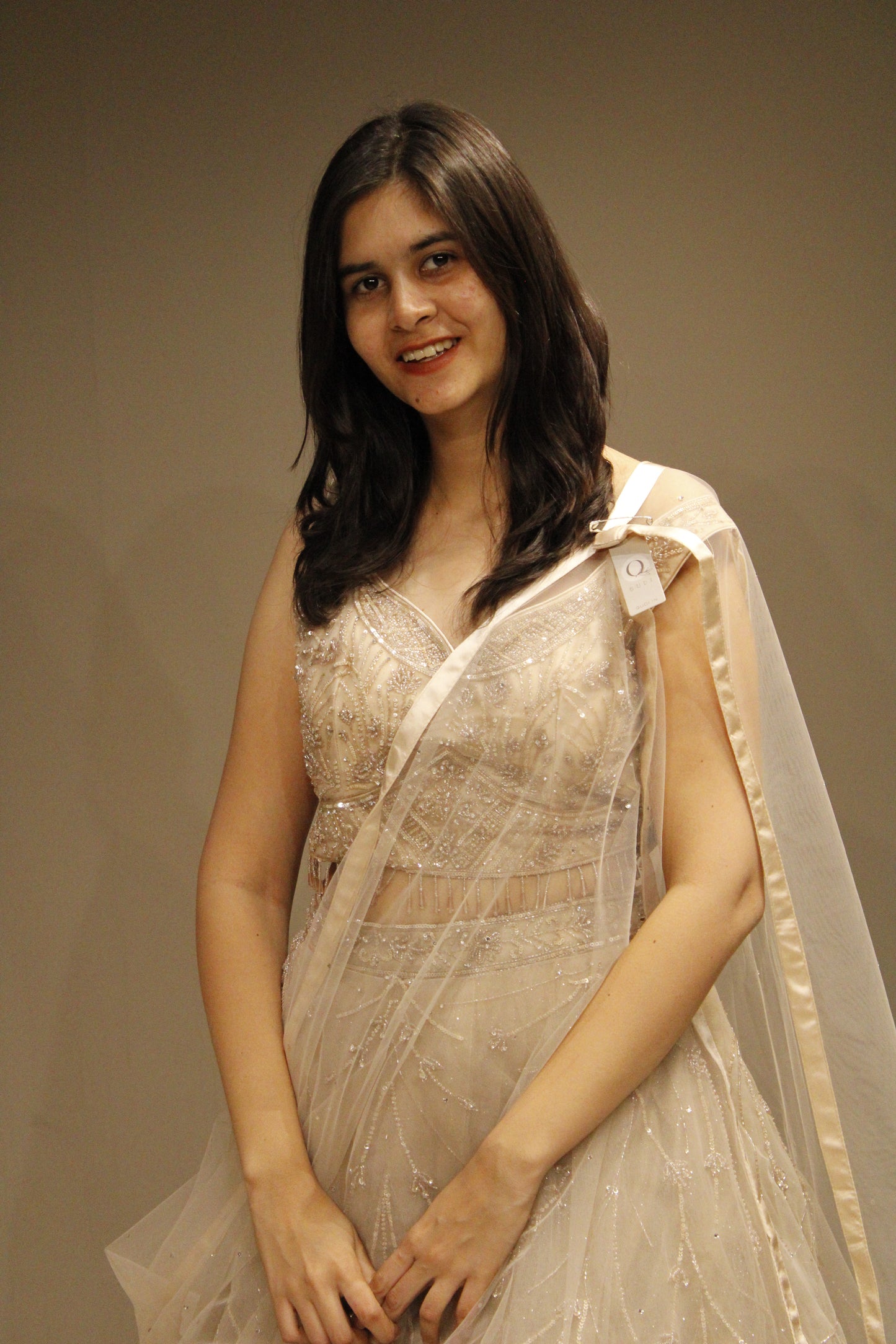 Elegant Net Crop Top with Handcrafted Cutdana Embellishments