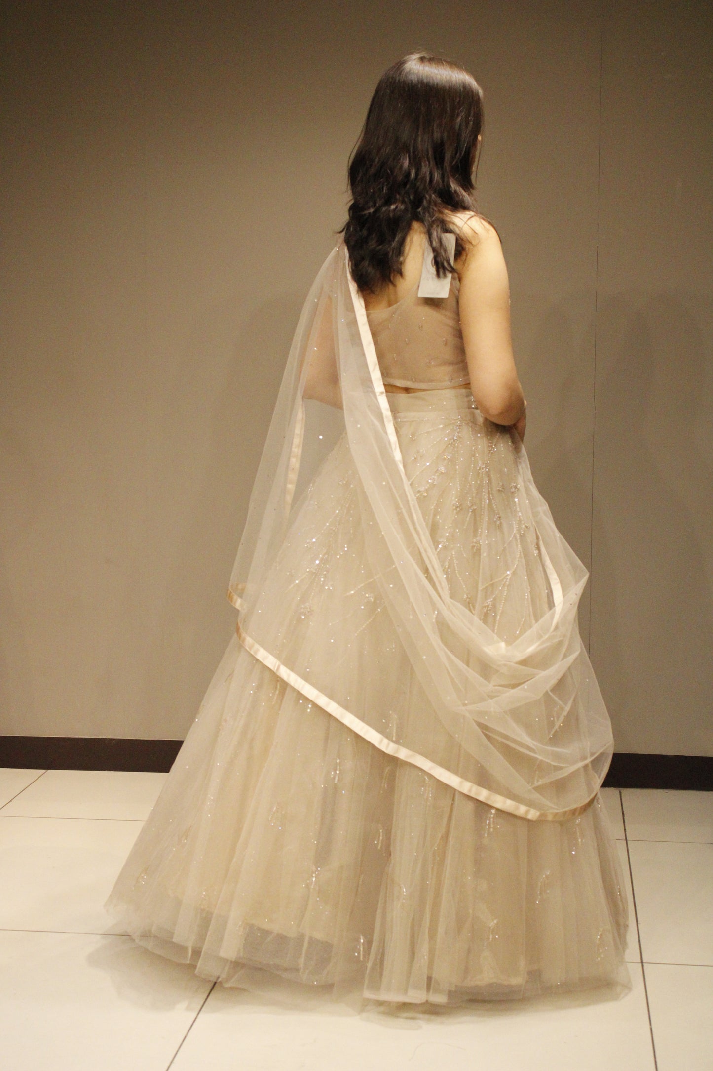 Elegant Net Crop Top with Handcrafted Cutdana Embellishments
