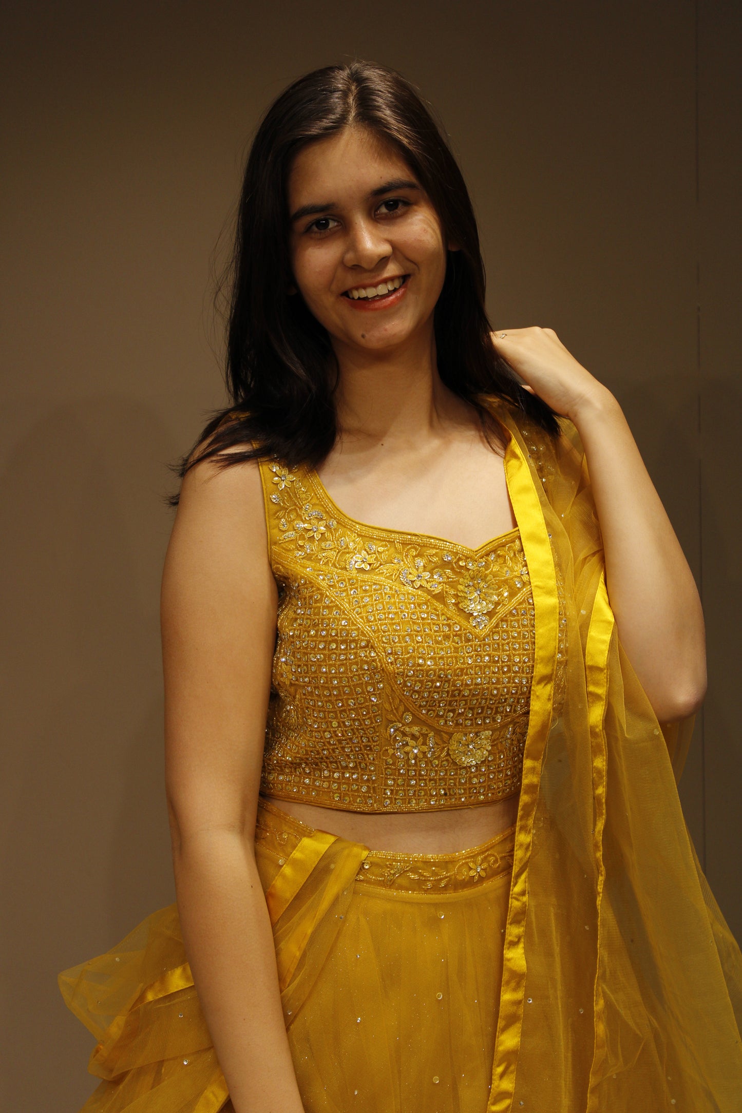 Graceful Net Crop Top with Elegant Pearl Embellishments