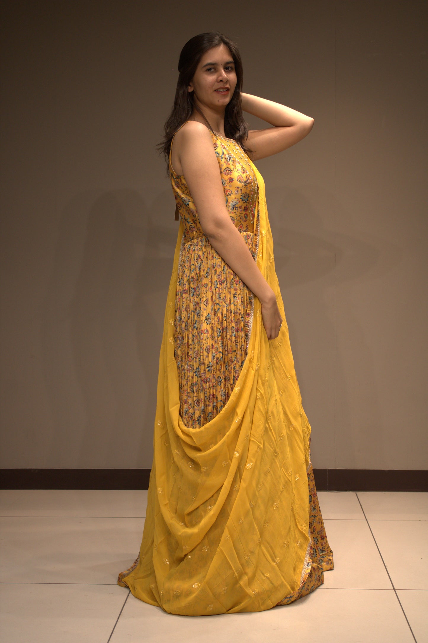 Tissue Floor-Length Dress with Dazzling Mirror Work