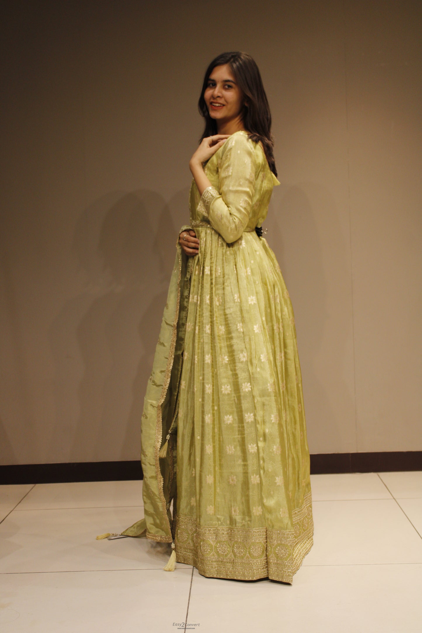 Tissue Weaving Anarkali with Intricate Cutdana Embroidery