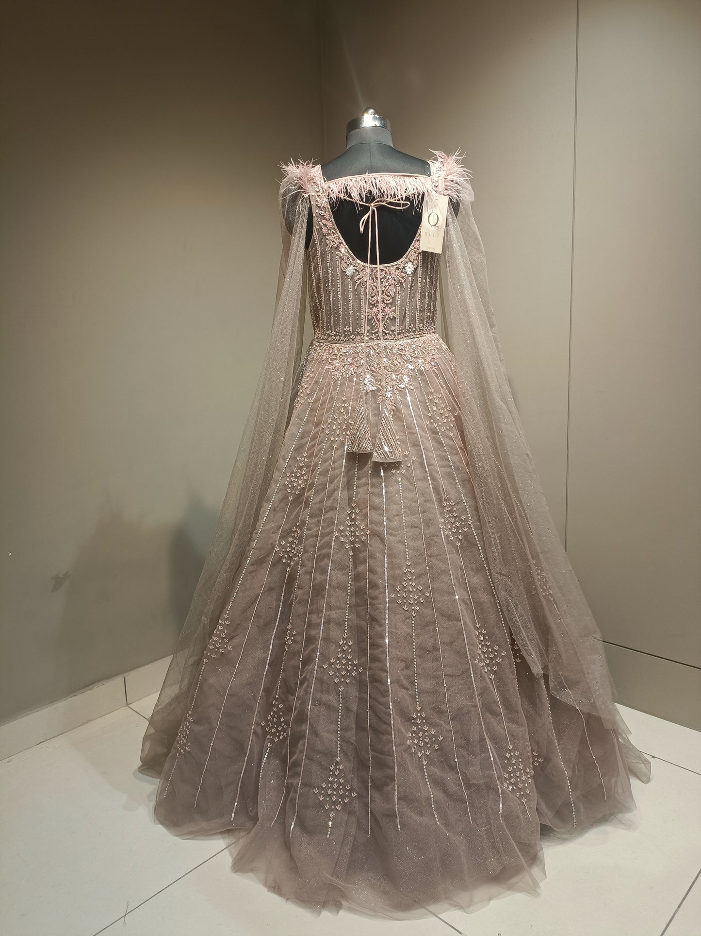 Ethereal Net Gown with Shimmering Sequin Embellishments