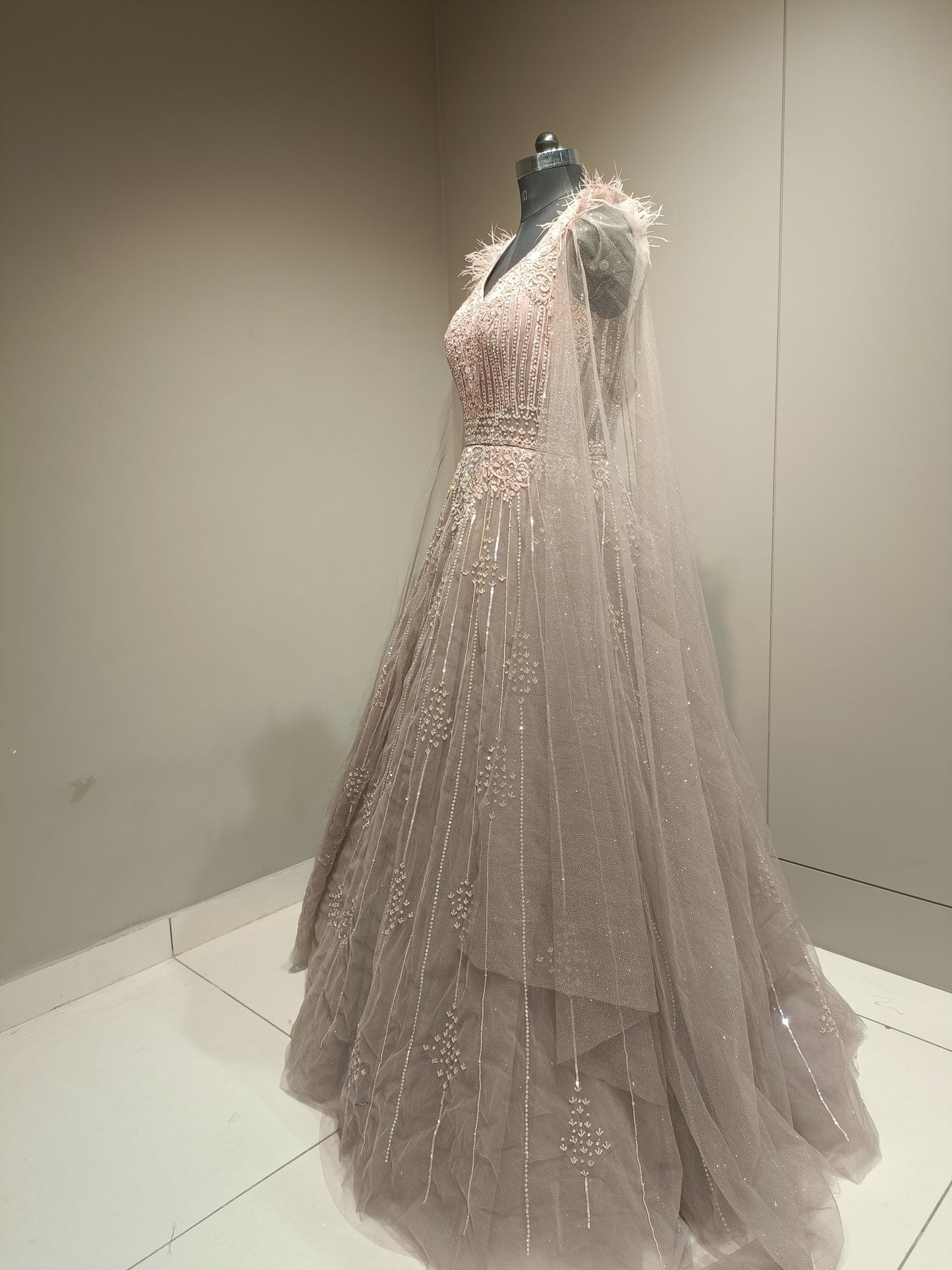Ethereal Net Gown with Shimmering Sequin Embellishments