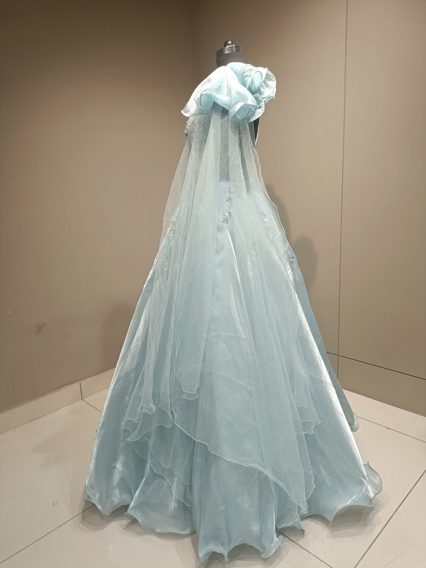 Ethereal Glass Tissue Gown with Dazzling Diamond Embellishments