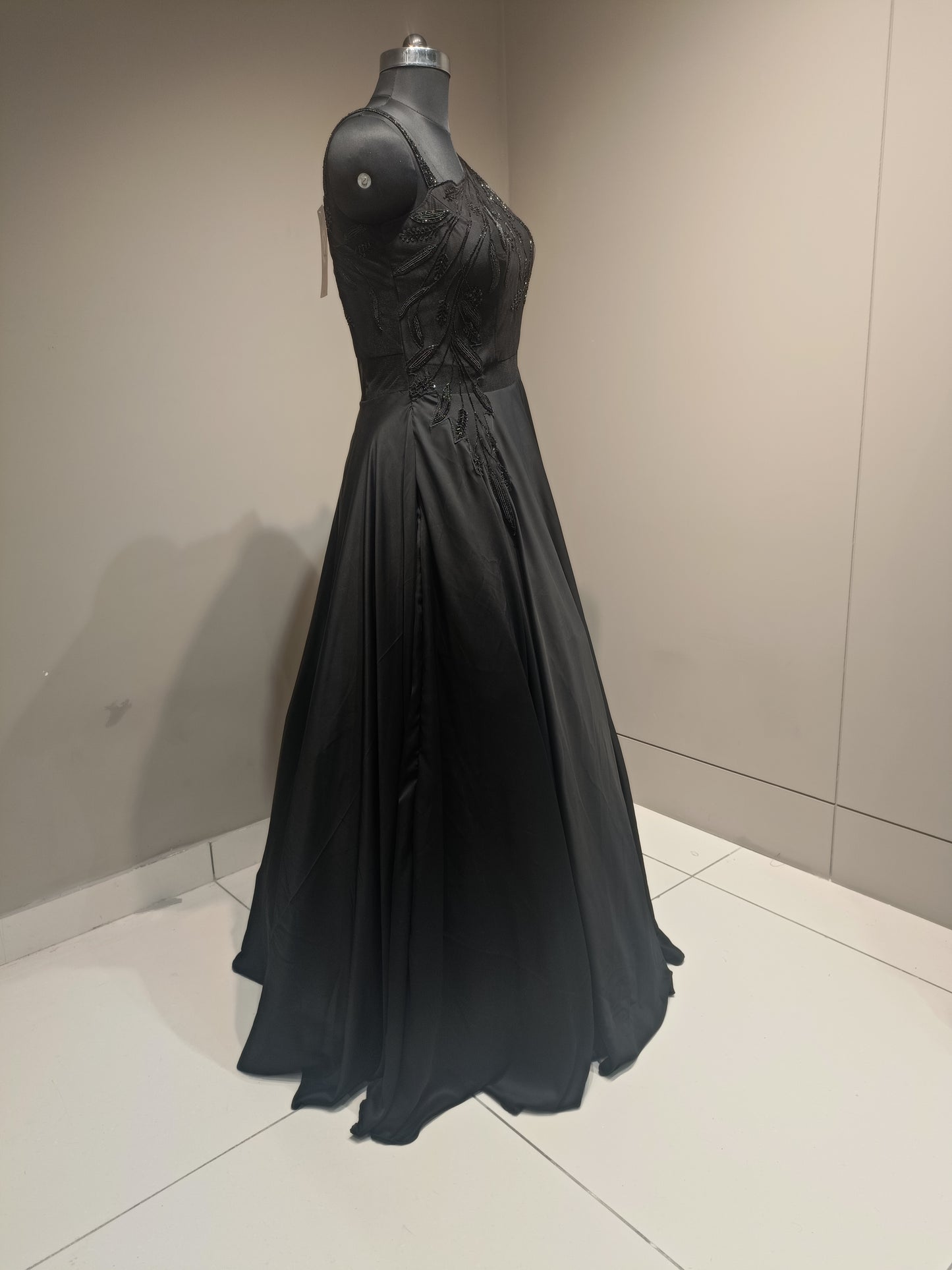 Chic Black Gown with Cutdana Embellishments for Ceremonial Wear