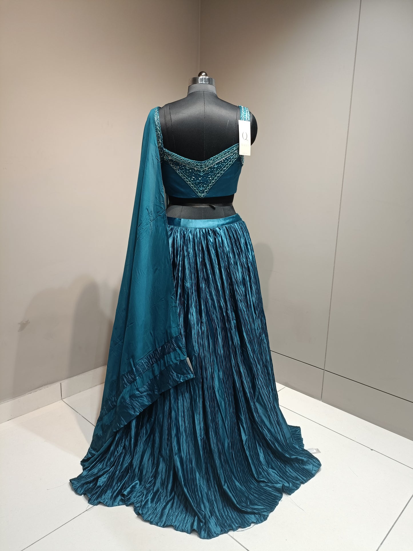 Glass Tissue Crop Top with Cutdana Embellishments & Organza Accents