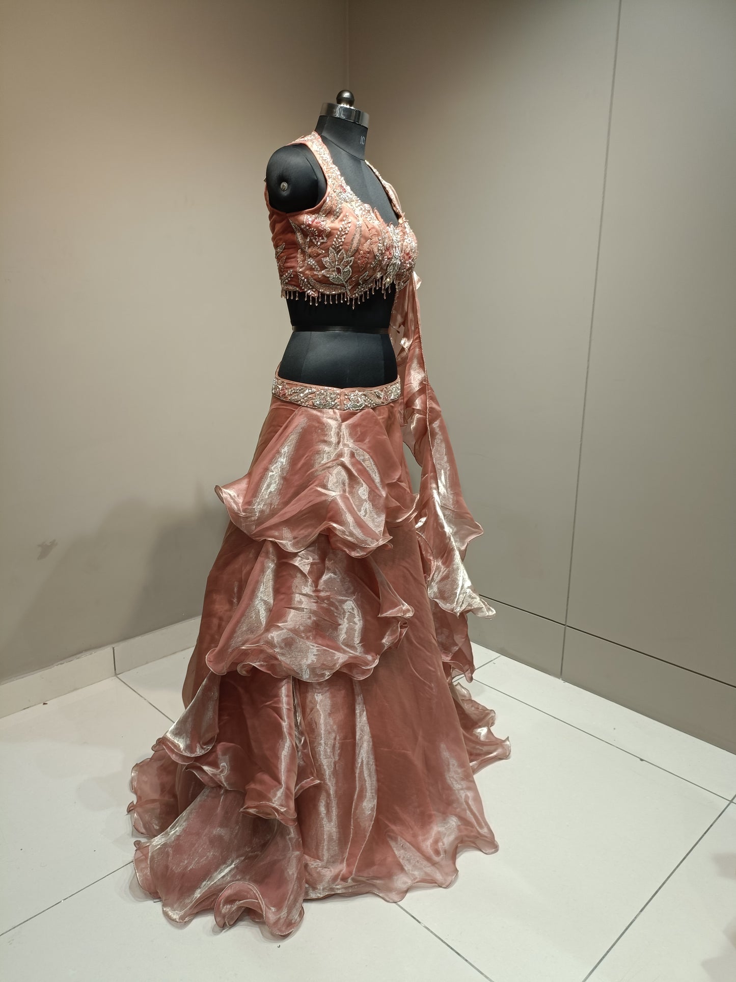 Elegant Crop Top with Cutdana and Ruffals Detailing