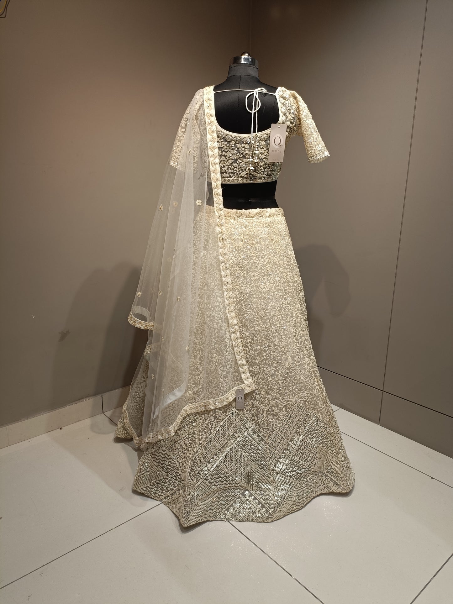 Elegant Cream Crop Top with Sequence Work