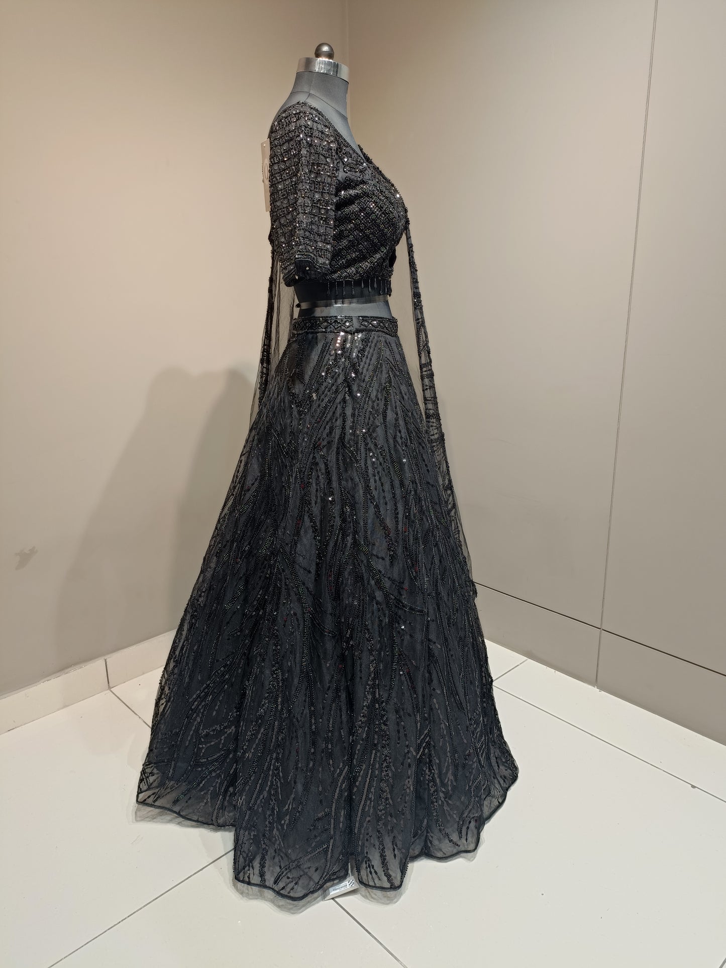 Elegant Net Crop Top with Intricate Cutdana Embellishments