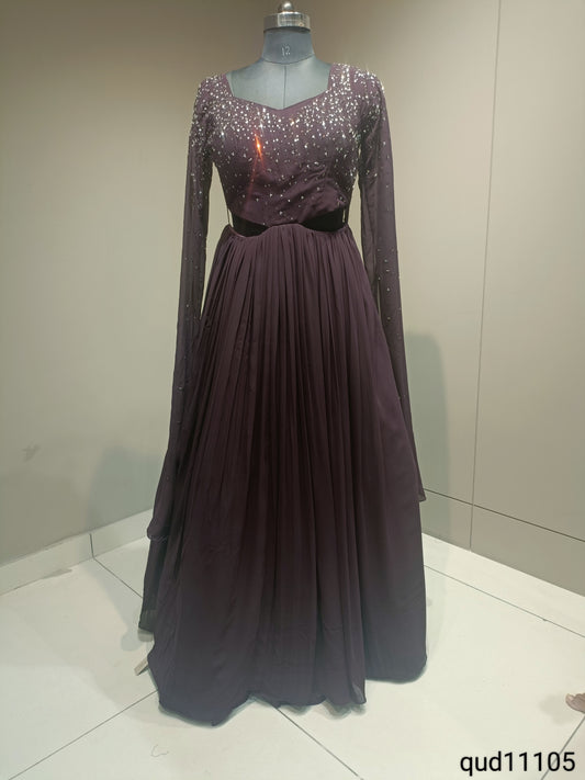 Stunning Georgette Gown with Dazzling Diamond Embellishments