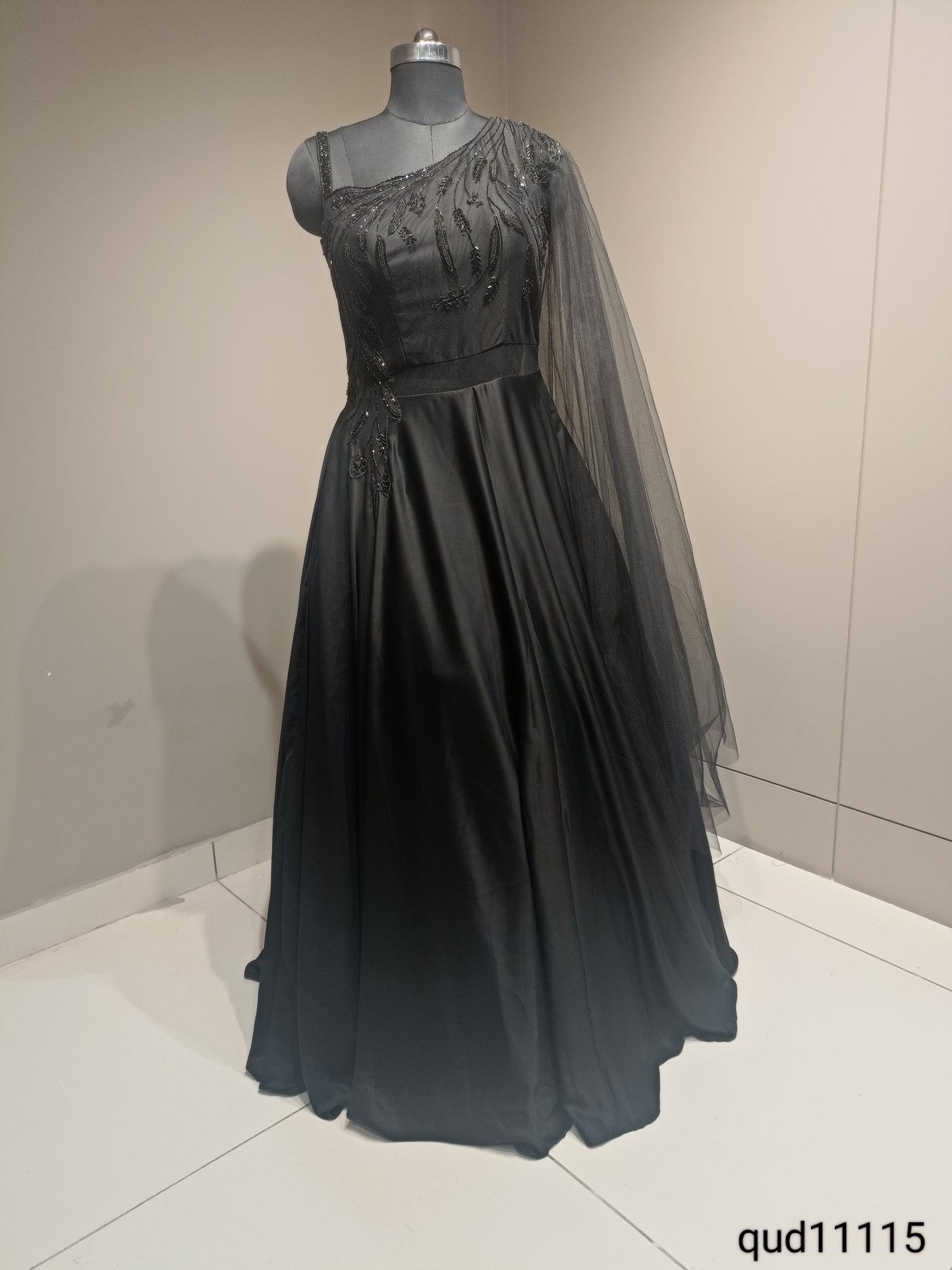 Chic Black Gown with Cutdana Embellishments for Ceremonial Wear