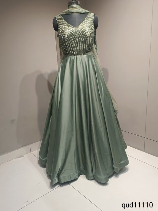 Graceful Crepe Gown with Intricate Cutdana Embellishments