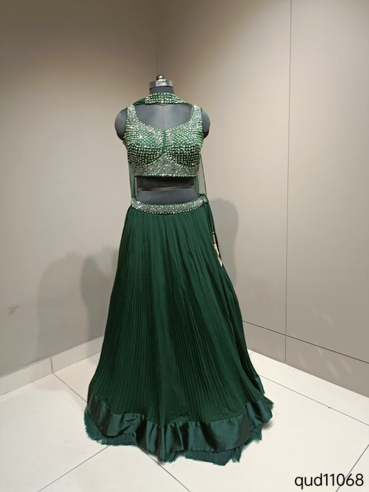 Chic Georgette Crop Top with Dazzling Diamond Embellishments