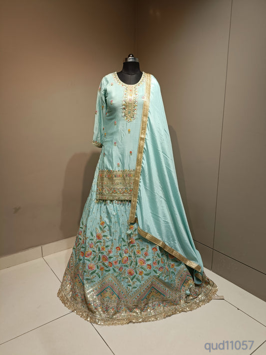 Regal Silk Crop Top with Intricate Zari Embroidery