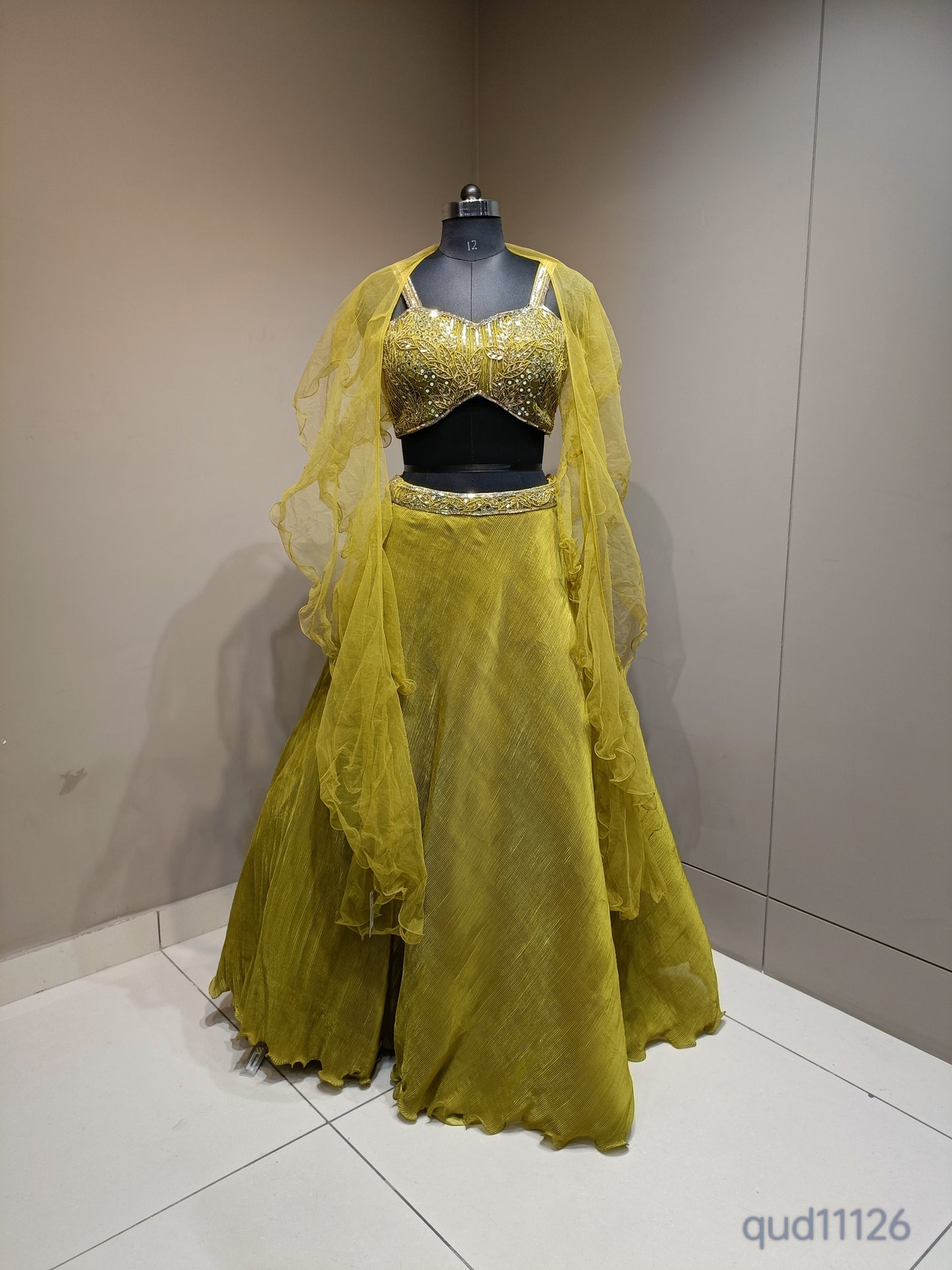 Elegant Organza Tissue Crop Top with Mirror Embellishments