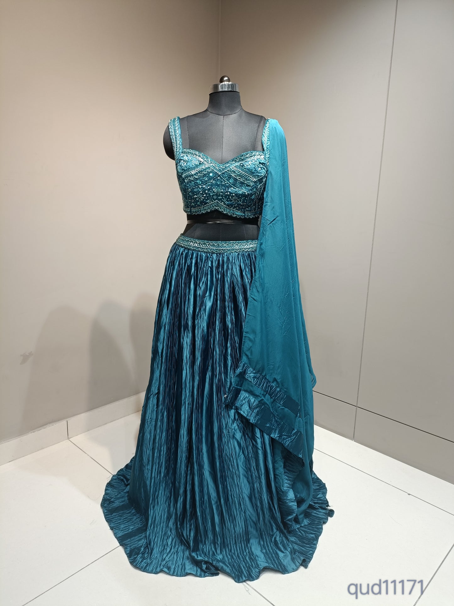 Glass Tissue Crop Top with Cutdana Embellishments & Organza Accents
