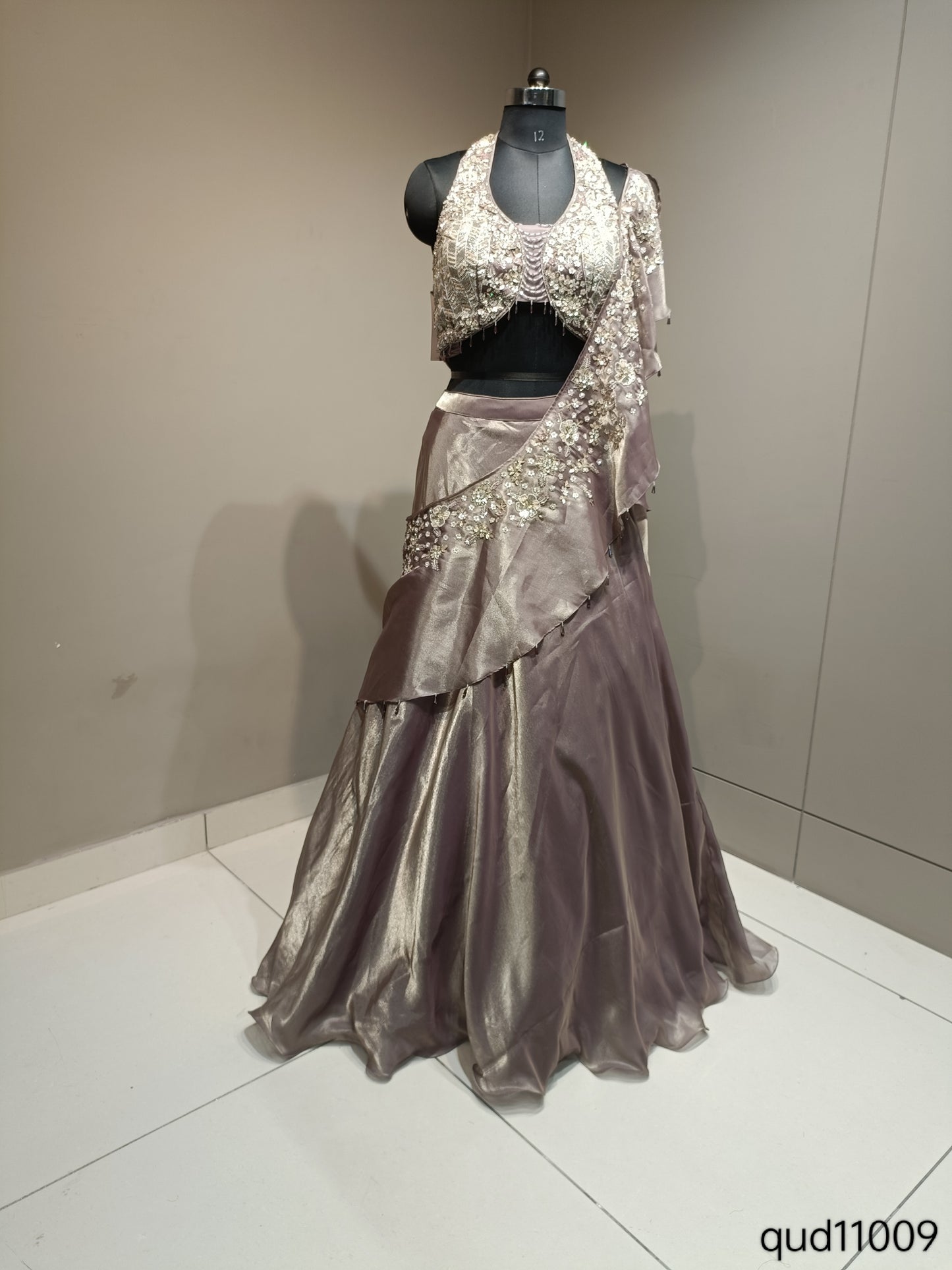 Stylish Mousse Crop Top with Sequence Work