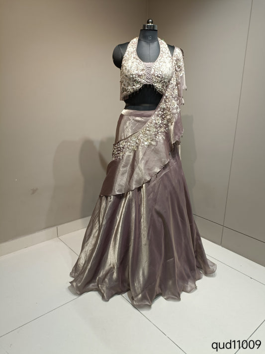 Stylish Mousse Crop Top with Sequence Work