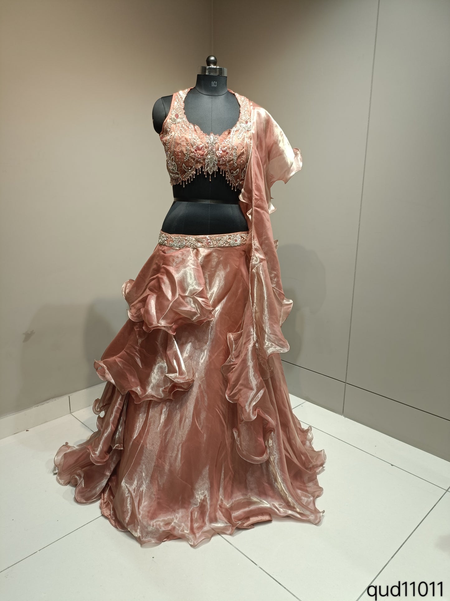 Elegant Crop Top with Cutdana and Ruffals Detailing