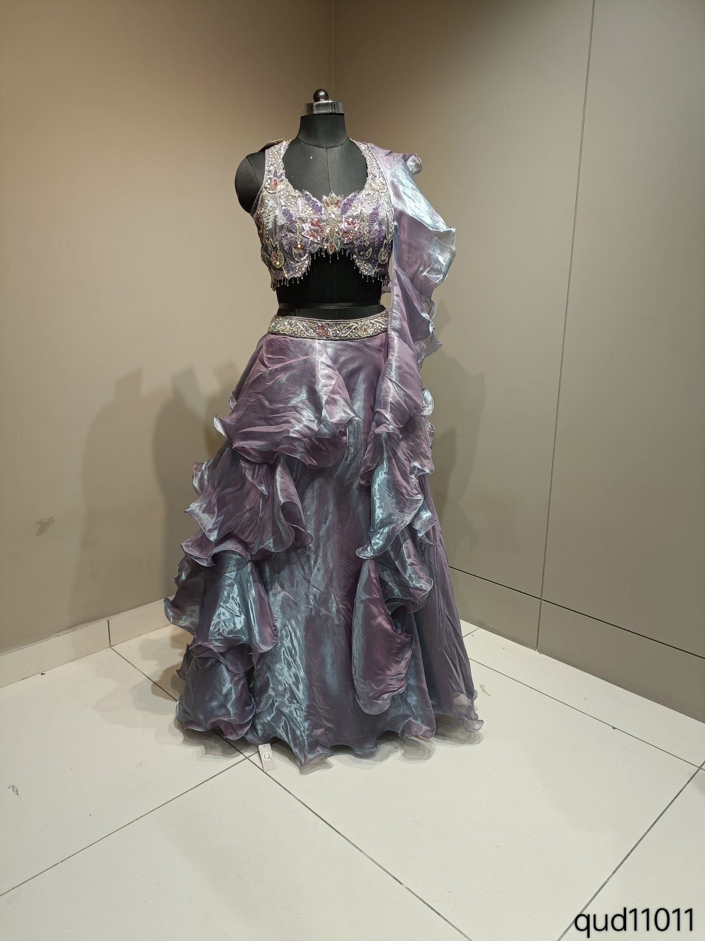Elegant Crop Top with Cutdana and Ruffals Detailing