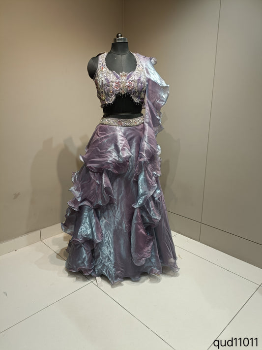 Elegant Crop Top with Cutdana and Ruffals Detailing
