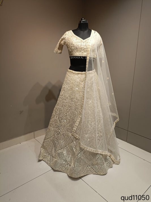 Elegant Cream Crop Top with Sequence Work