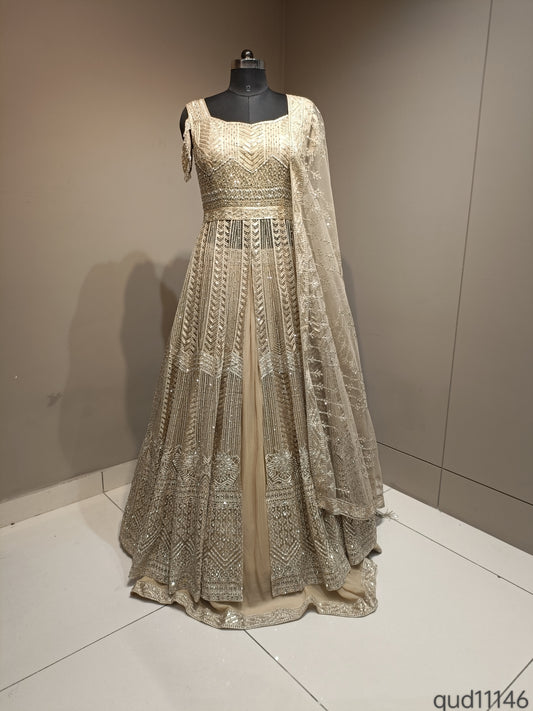 Stylish Net Indo-Western Outfit with Intricate Mirror Work