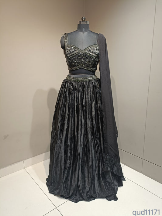Glass Tissue Crop Top with Cutdana Embellishments & Organza Accents