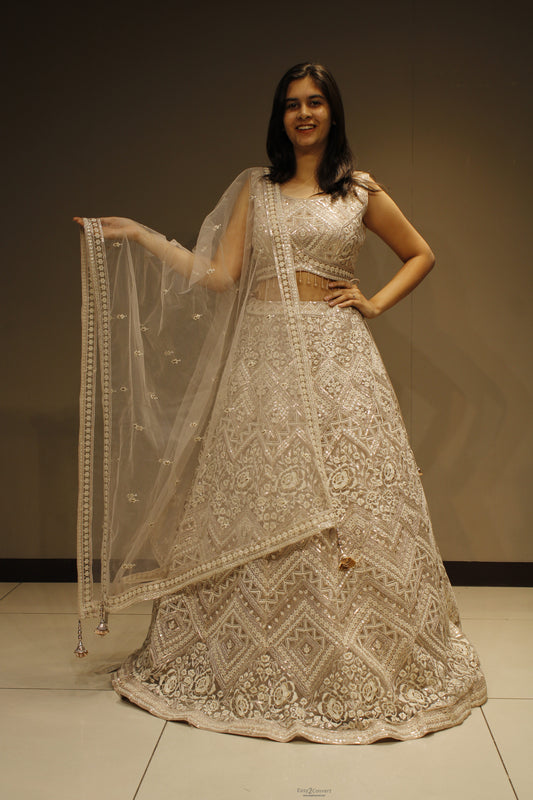 Elegant Net Crop Top with Intricate Resham Embroidery