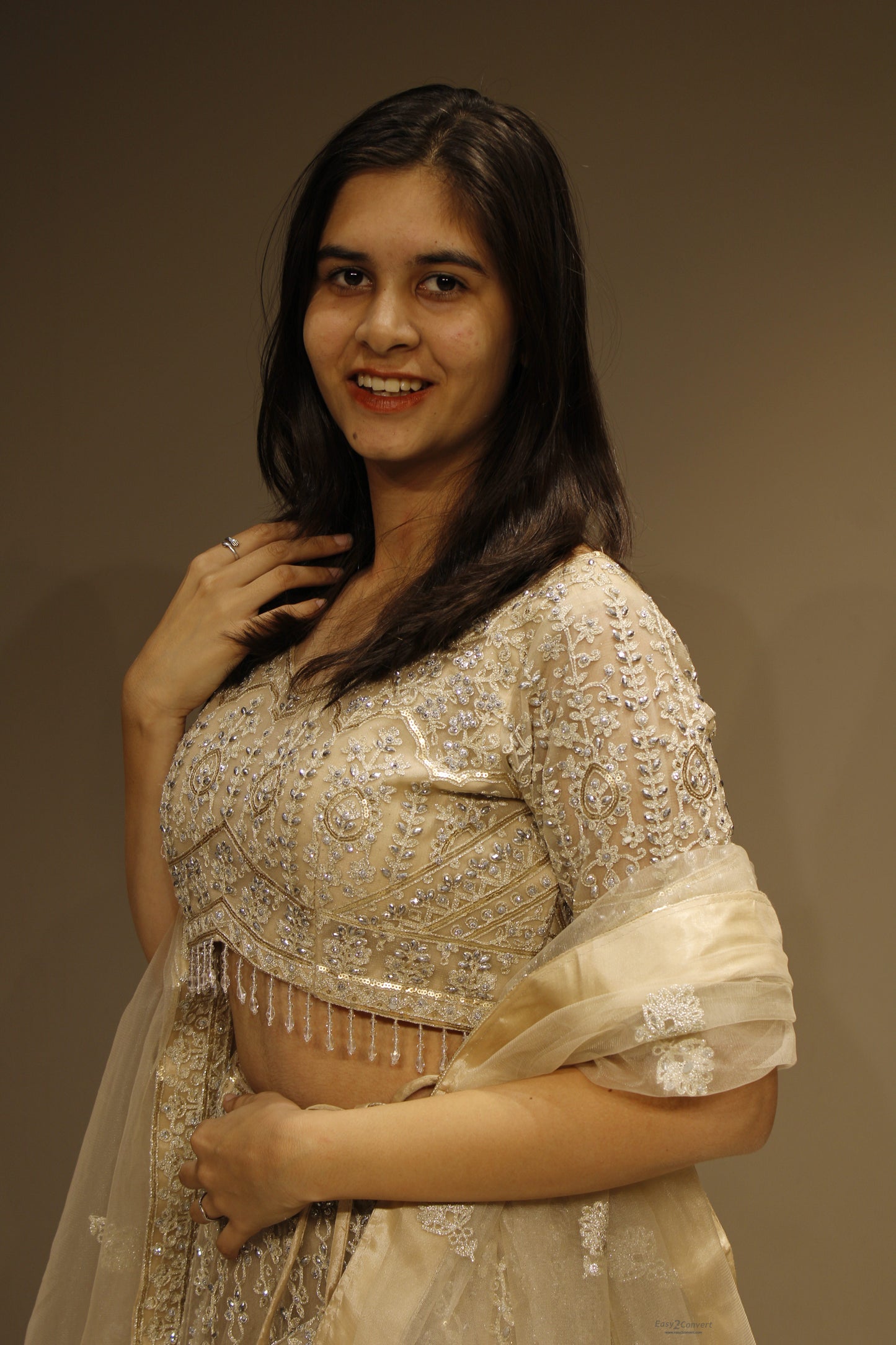Elegant Net Crop Top with Intricate Cutdana Embellishments