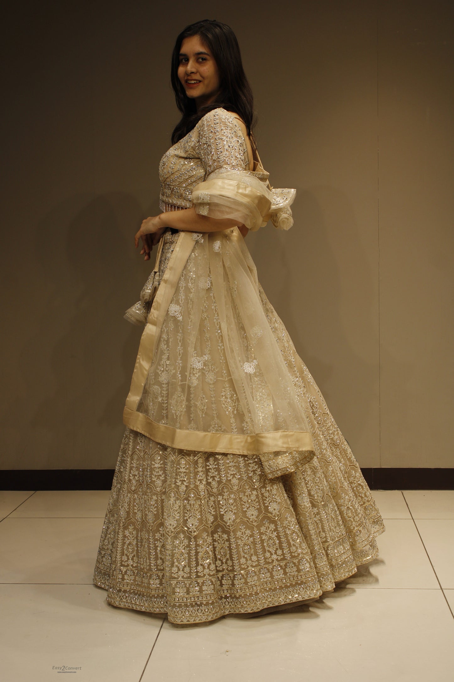 Elegant Net Crop Top with Intricate Cutdana Embellishments