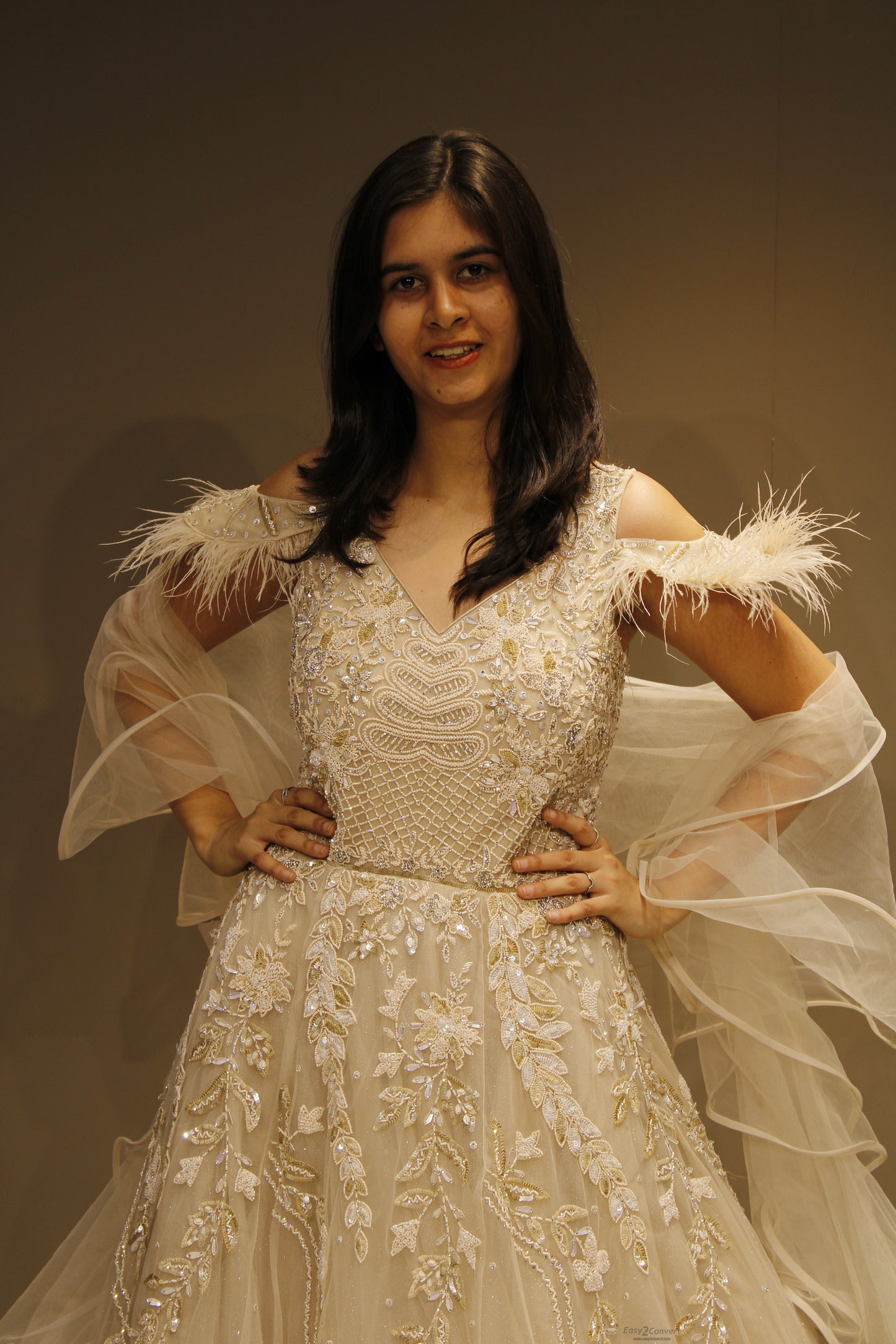Elegant Net Gown with Exquisite Cutdana Embellishments