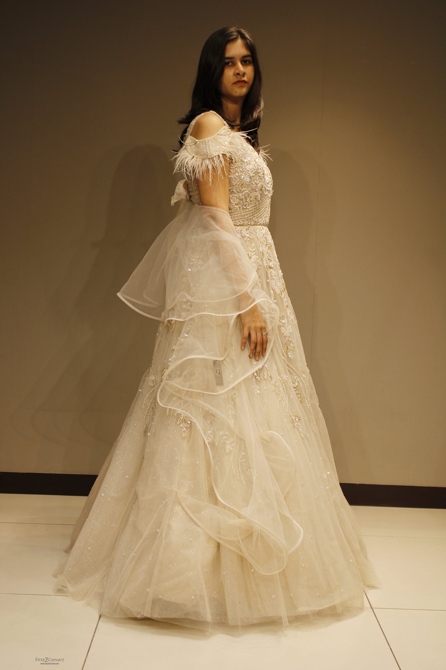 Elegant Net Gown with Exquisite Cutdana Embellishments