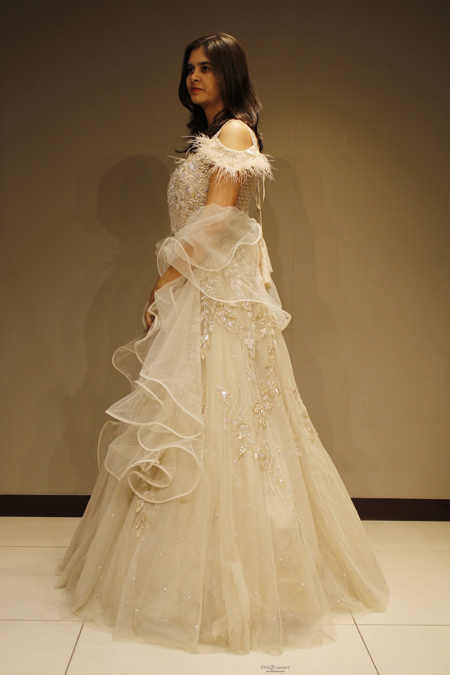 Elegant Net Gown with Exquisite Cutdana Embellishments