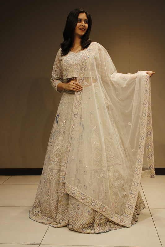 Regal Net Lehenga with Exquisite Zari Embroidery