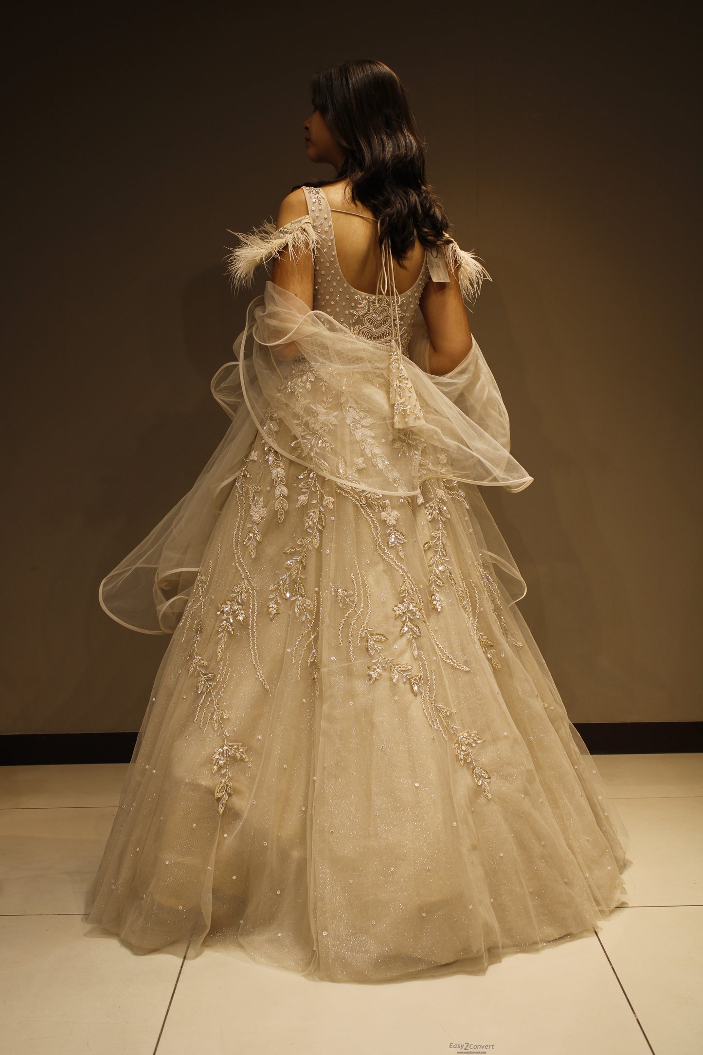 Elegant Net Gown with Exquisite Cutdana Embellishments