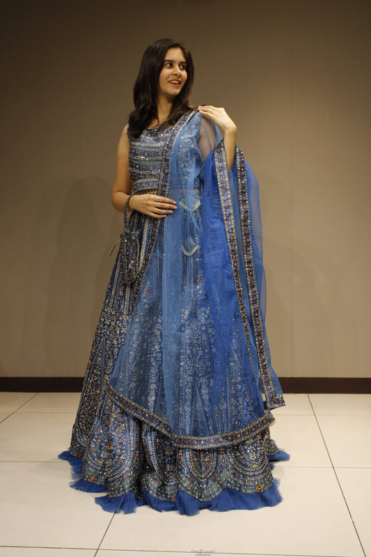 Royal Silk Crop Top with Sparkling Crystal Embellishments