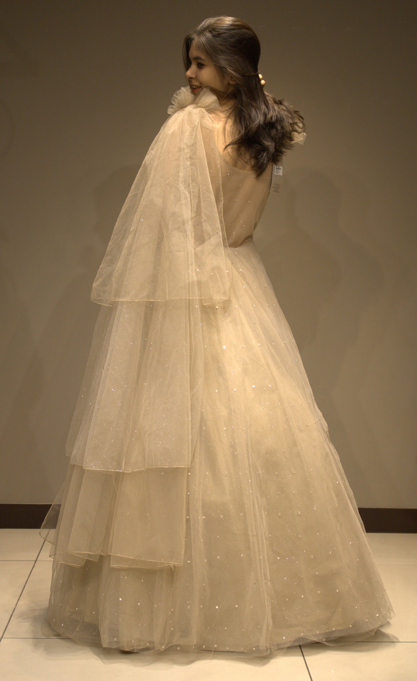 Exquisite Net Gown with Handcrafted Cutdana Embellishments