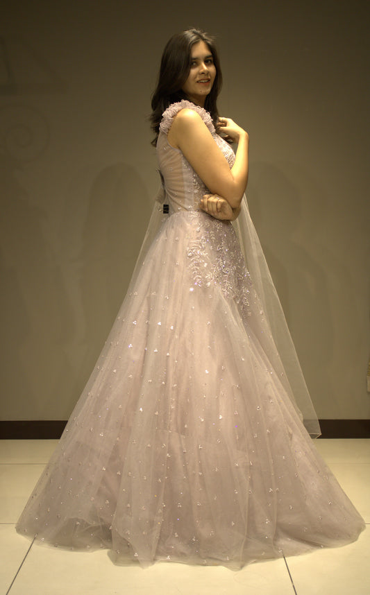 Exquisite Net Gown with Intricate Cutdana Embellishments